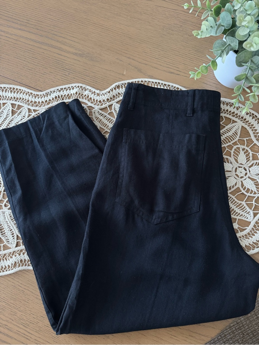 Sigrid Olsen Petite Black Linen Blend Straight Leg Pants Size 6P